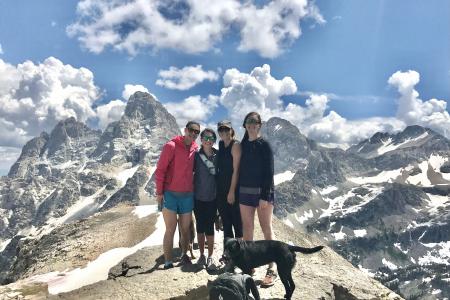 four women and a dog hiking in Jackson Hole
