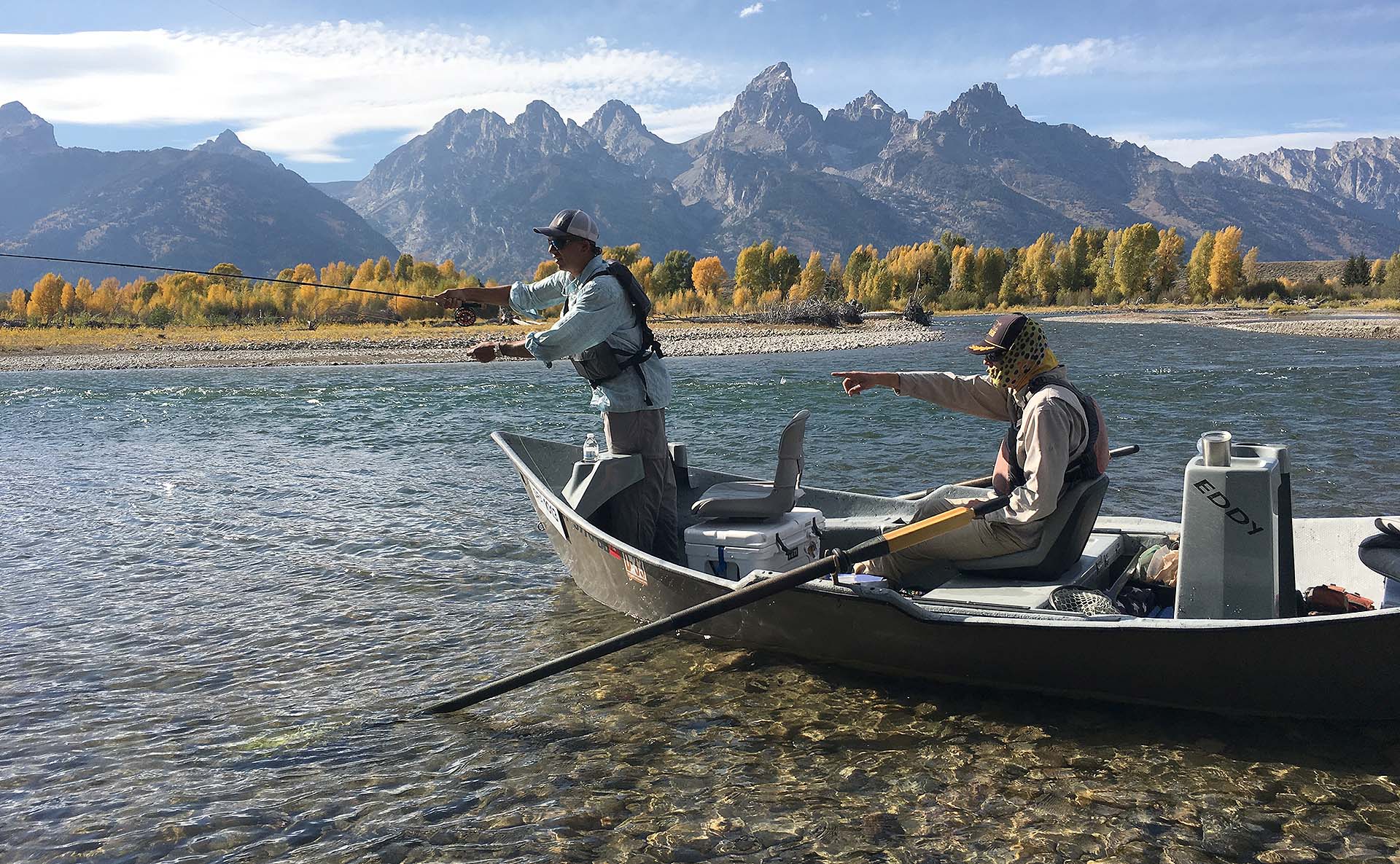 two men fish during a guided fishing trip in Jackson Hole, WY