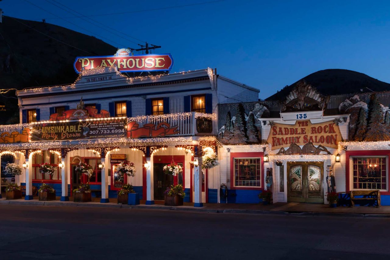 exterior of the Jackson Hole Playhouse in the evening