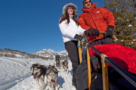 couples dog sledding, a romantic valentine's day activity in Jackson Hole